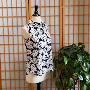 Black and White Sleeveless Top with Collar Talbots